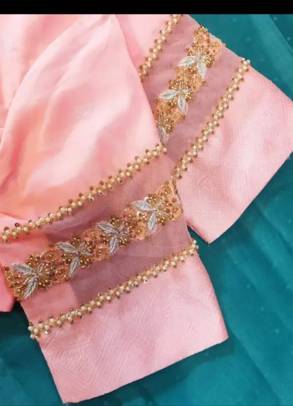 Beautiful Peach Net Bridal Blouse | Premium Maggam Embroidery Custom-Fit & Budget-Friendly