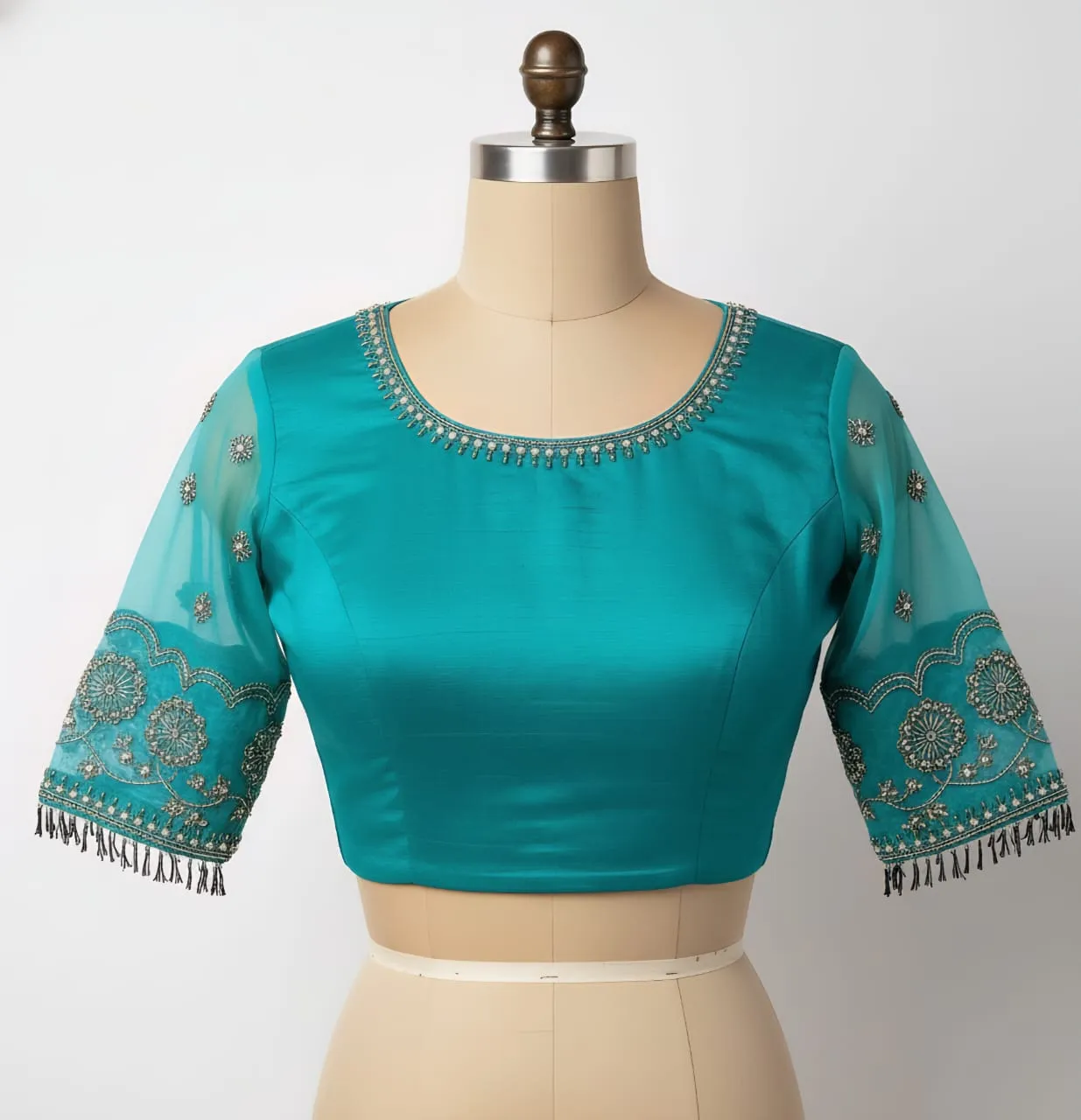 Beautiful Sky Blue Designer Maggam Work Blouse Custom Size Pocket-Friendly Deal