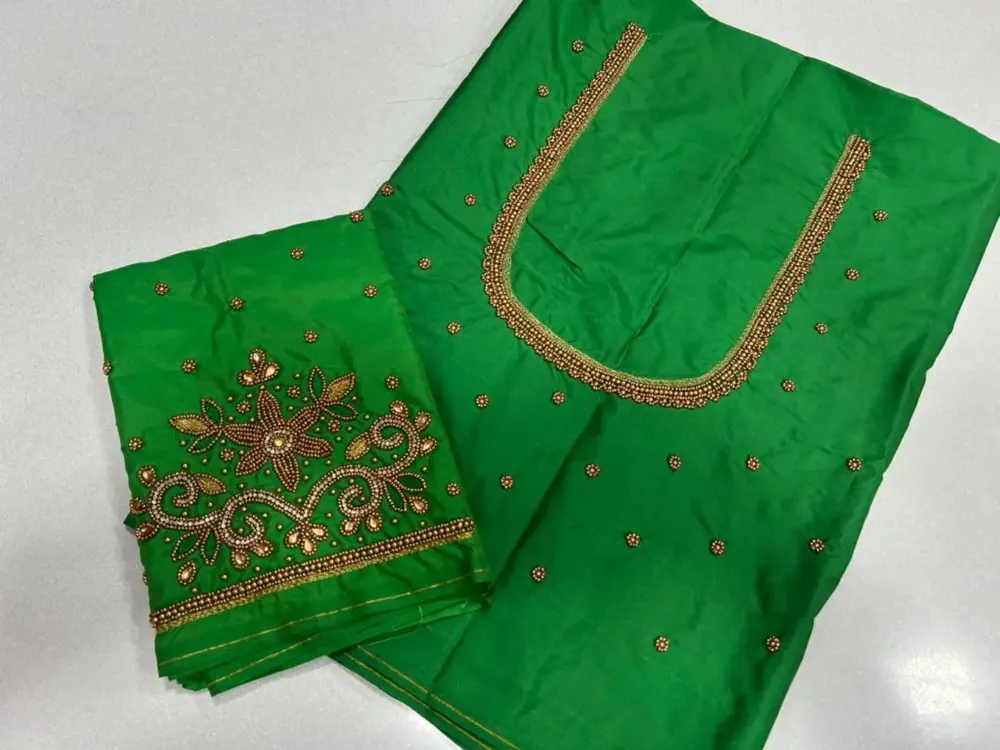 Best-Selling Green Aari Work Blouse – Elegant Design, Affordable Pricing, Perfect Fit