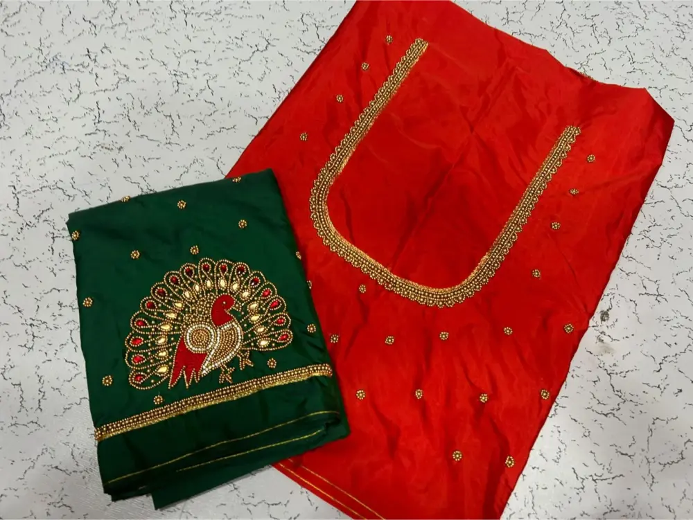 Best-Selling Peacock Beads Blouse Handcrafted Aariwork Custom Sizes Festive Offer