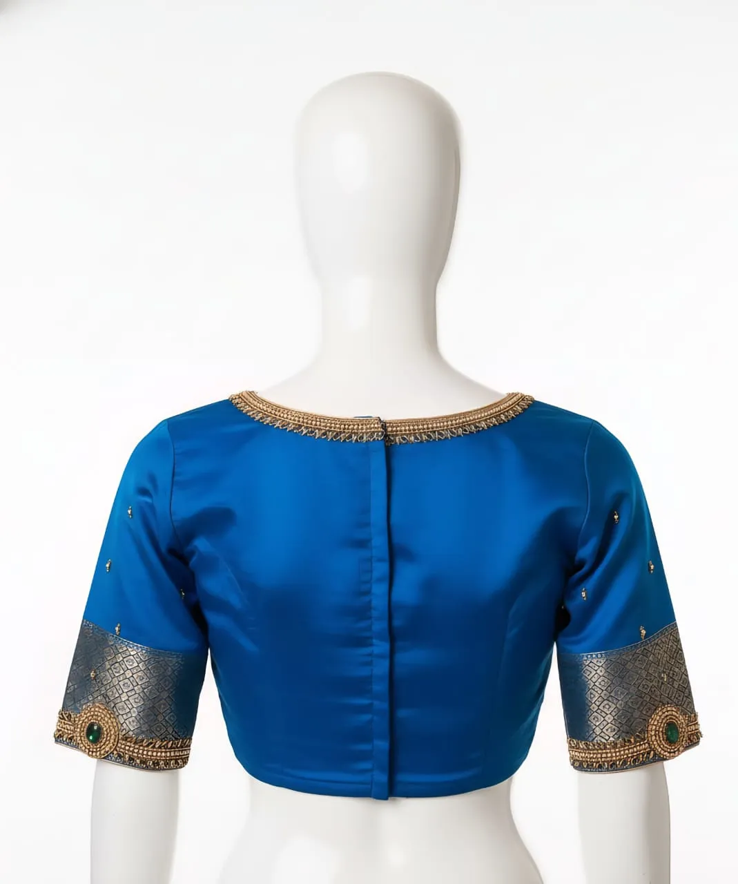 Blue High Neck Maggam Work Blouse for Sarees Elegant & Budget-Friendly Custom Stitch