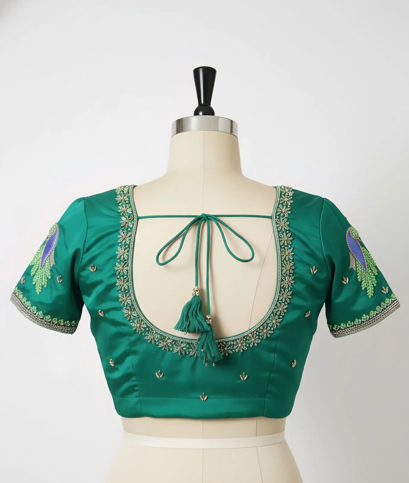 Bottle Green Bridal Maggam Work Blouse Trendy Short Sleeves Best Deal Online