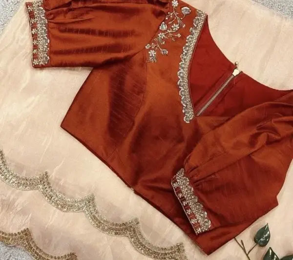 Bridal Brick Red High Neck Blouse Latest Maggam Work, Best Price & Tailored Fit