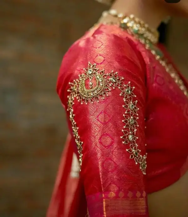 Buy Online Red Bajuband Maggam Work Blouse Under ₹3000 Luxury Bridal Look in Budget