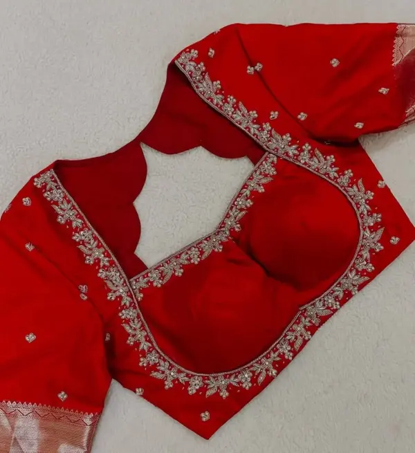 Buy Online Red Madhubala Style Maggam Work Blouse Budget Bridal Wear Custom Sizes Available