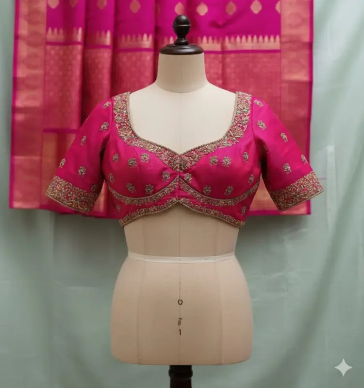 Custom-Fit Pink Bridal Maggam Blouse Elegant, Regal & Budget-Friendly