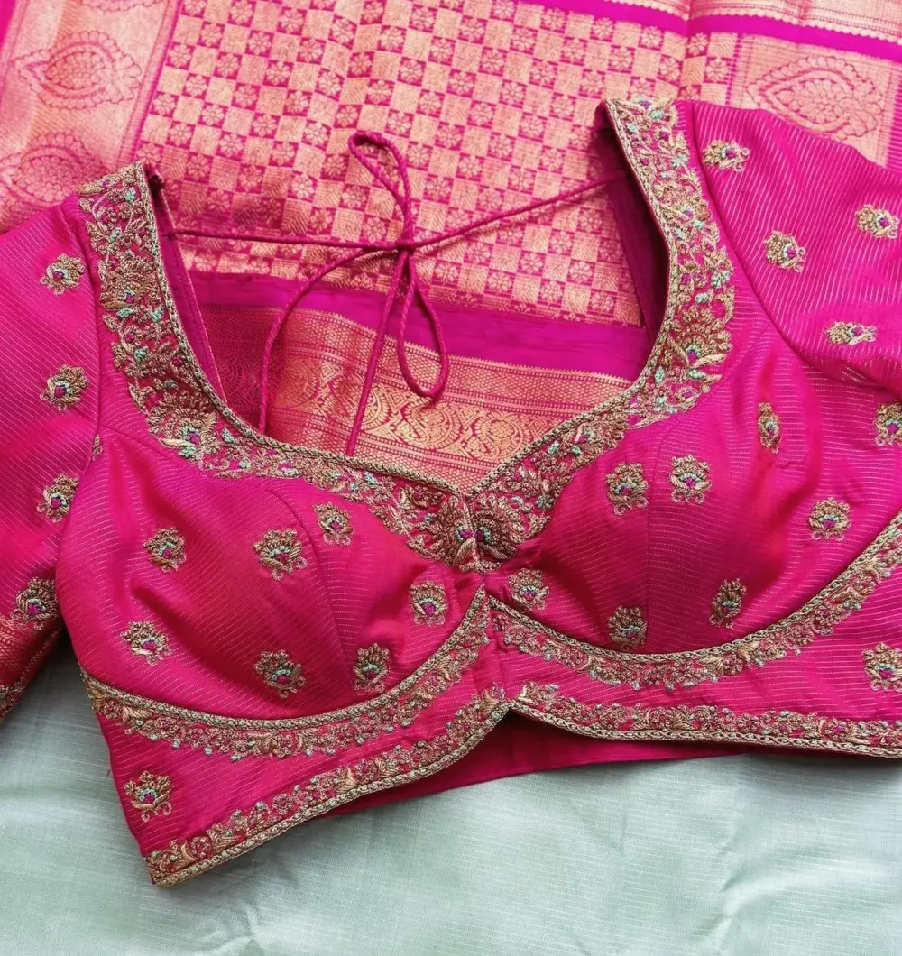 Custom-Fit Pink Bridal Maggam Blouse Elegant, Regal & Budget-Friendly