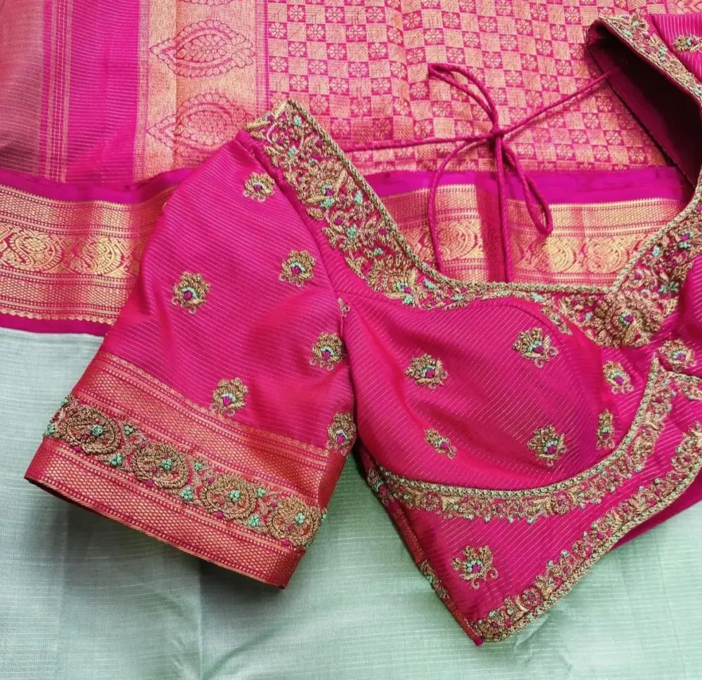 Custom-Fit Pink Bridal Maggam Blouse Elegant, Regal & Budget-Friendly