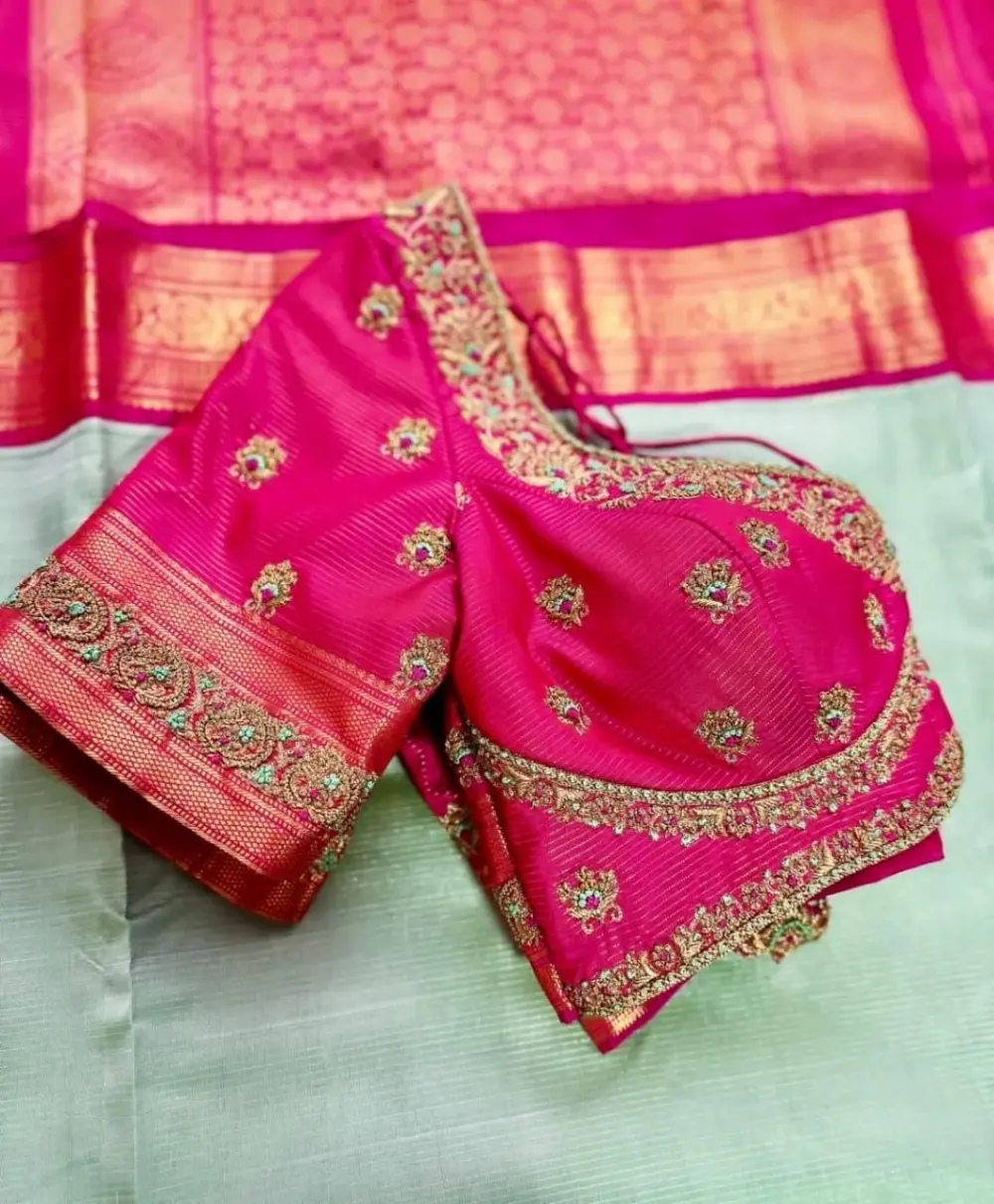 Custom-Fit Pink Bridal Maggam Blouse Elegant, Regal & Budget-Friendly