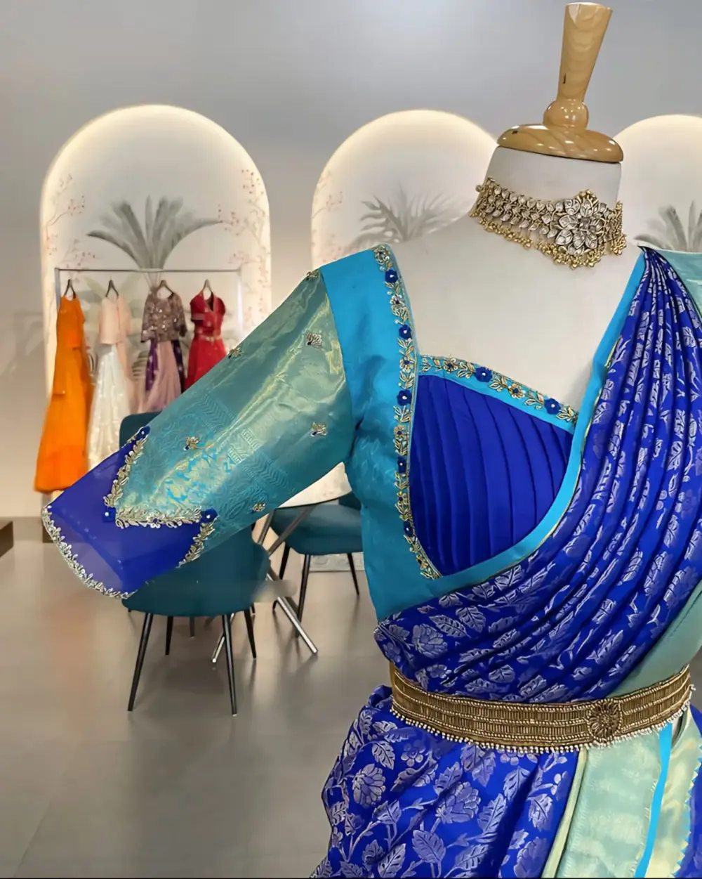 Designer Blue Net Bridal Blouse Trending 2025 Maggam Work Perfect Fit in Custom Sizes