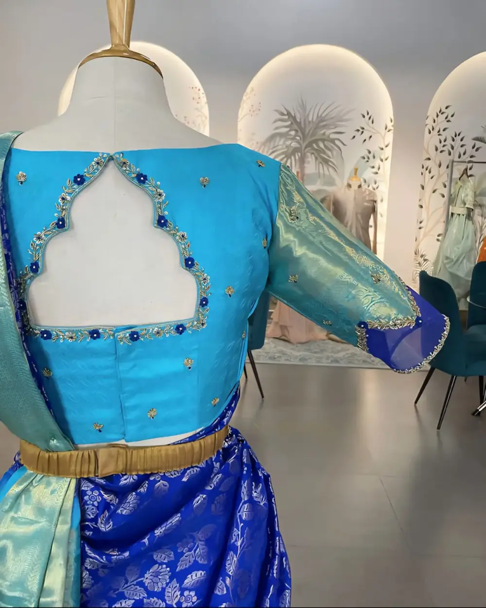 Designer Blue Net Bridal Blouse Trending 2025 Maggam Work Perfect Fit in Custom Sizes