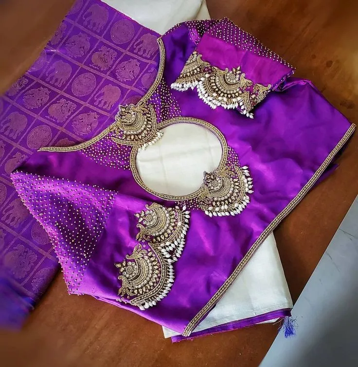 Designer Purple Wedding Blouse Maggam Work Custom Sizes Available