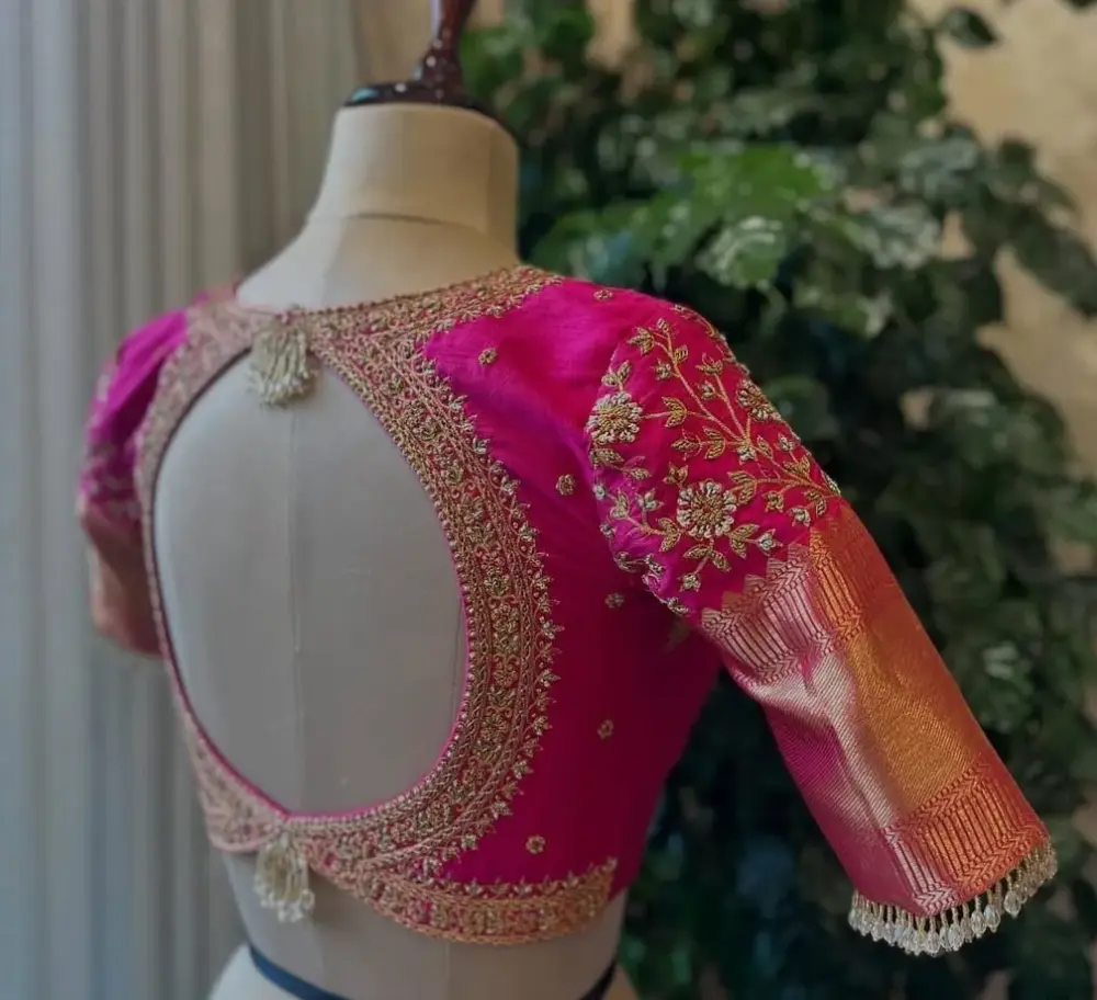 Designer Rani Pink Zardosi Blouse Grand Wedding Maggam Work Affordable Custom Fit