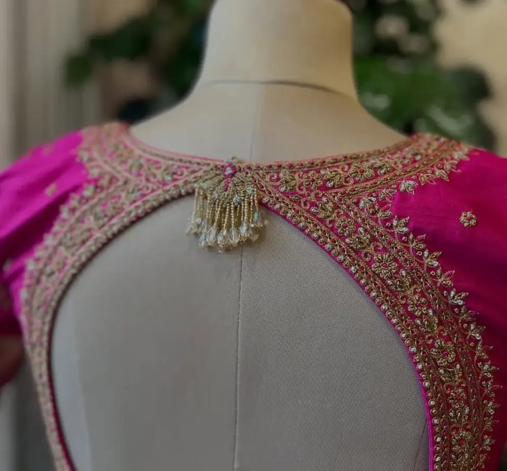 Designer Rani Pink Zardosi Blouse Grand Wedding Maggam Work Affordable Custom Fit