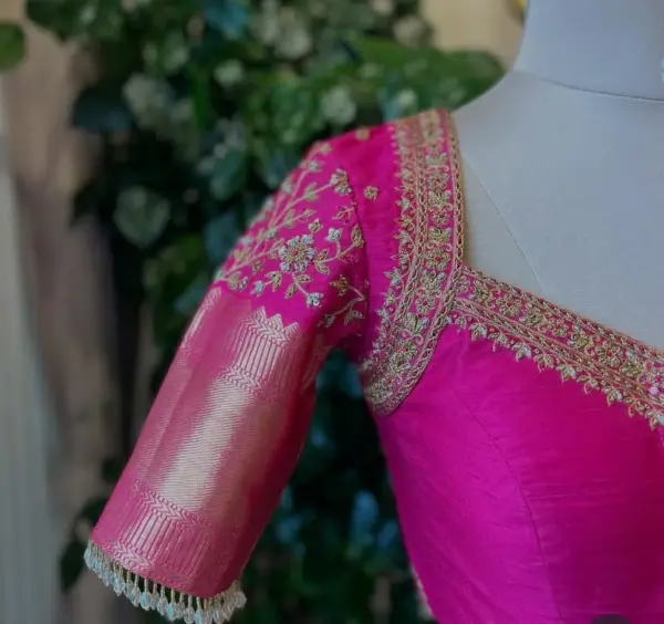 Designer Rani Pink Zardosi Blouse Grand Wedding Maggam Work Affordable Custom Fit