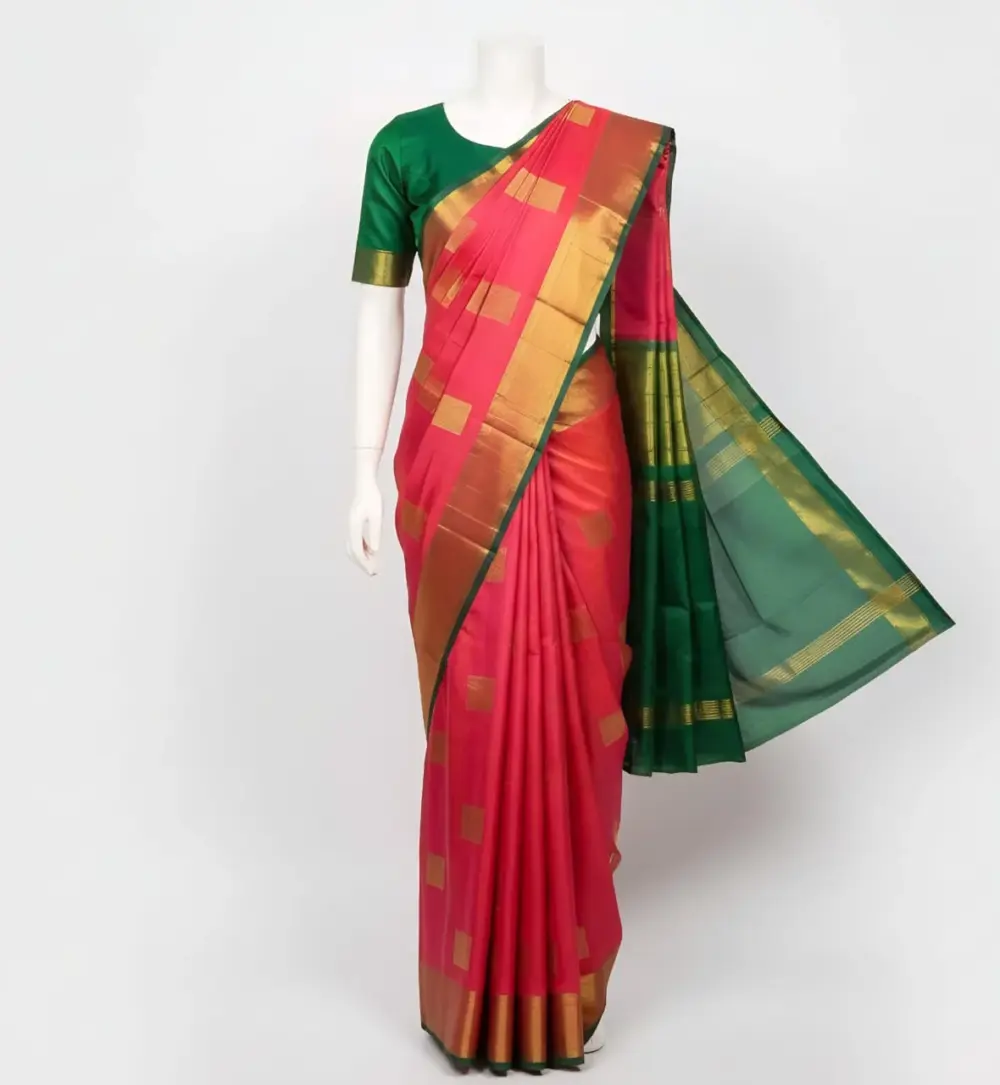 Elegant orange Pure Kanchipuram Silk Saree – 1G++ Zari Weaving Handloom Heritage Budget-Friendly Price Silk Mark Guaranteed
