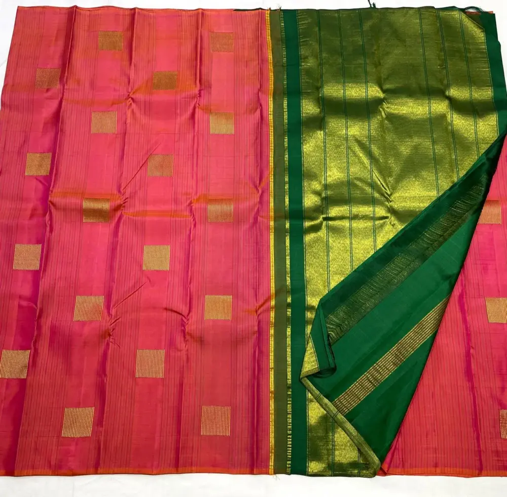 Elegant orange Pure Kanchipuram Silk Saree – 1G++ Zari Weaving Handloom Heritage Budget-Friendly Price Silk Mark Guaranteed