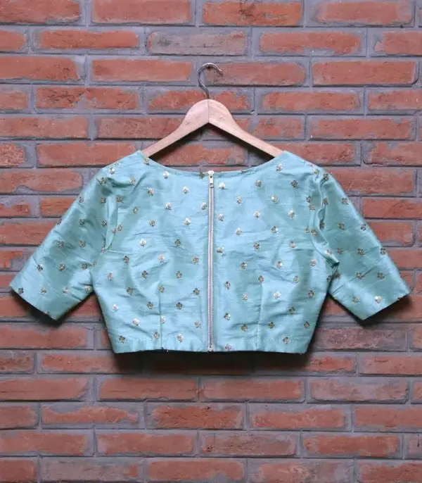 Elegant Pastel Blue Bridal Maggam Work Blouse Luxury Handcrafted Design Affordable Custom Fit