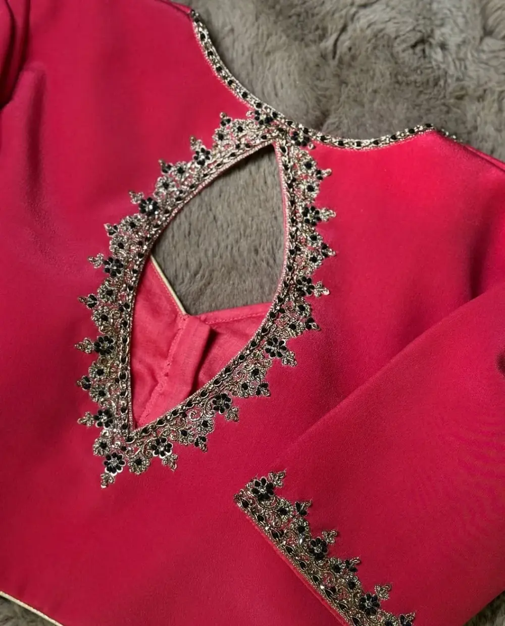 Elegant Rani Pink Bridal Zardosi Blouse Premium Maggam Work, Tailored to Your Size