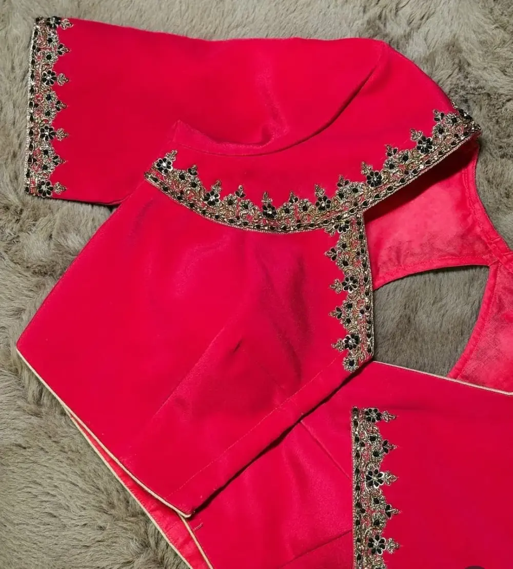 Elegant Rani Pink Bridal Zardosi Blouse Premium Maggam Work, Tailored to Your Size