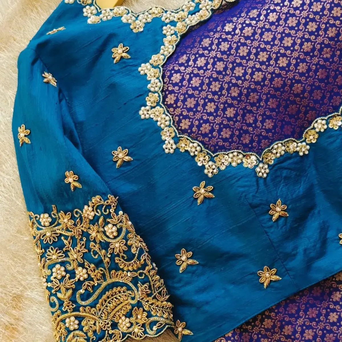 Exclusive Blue Handcrafted Zardosi Maggam Blouse Designer Quality for Less!