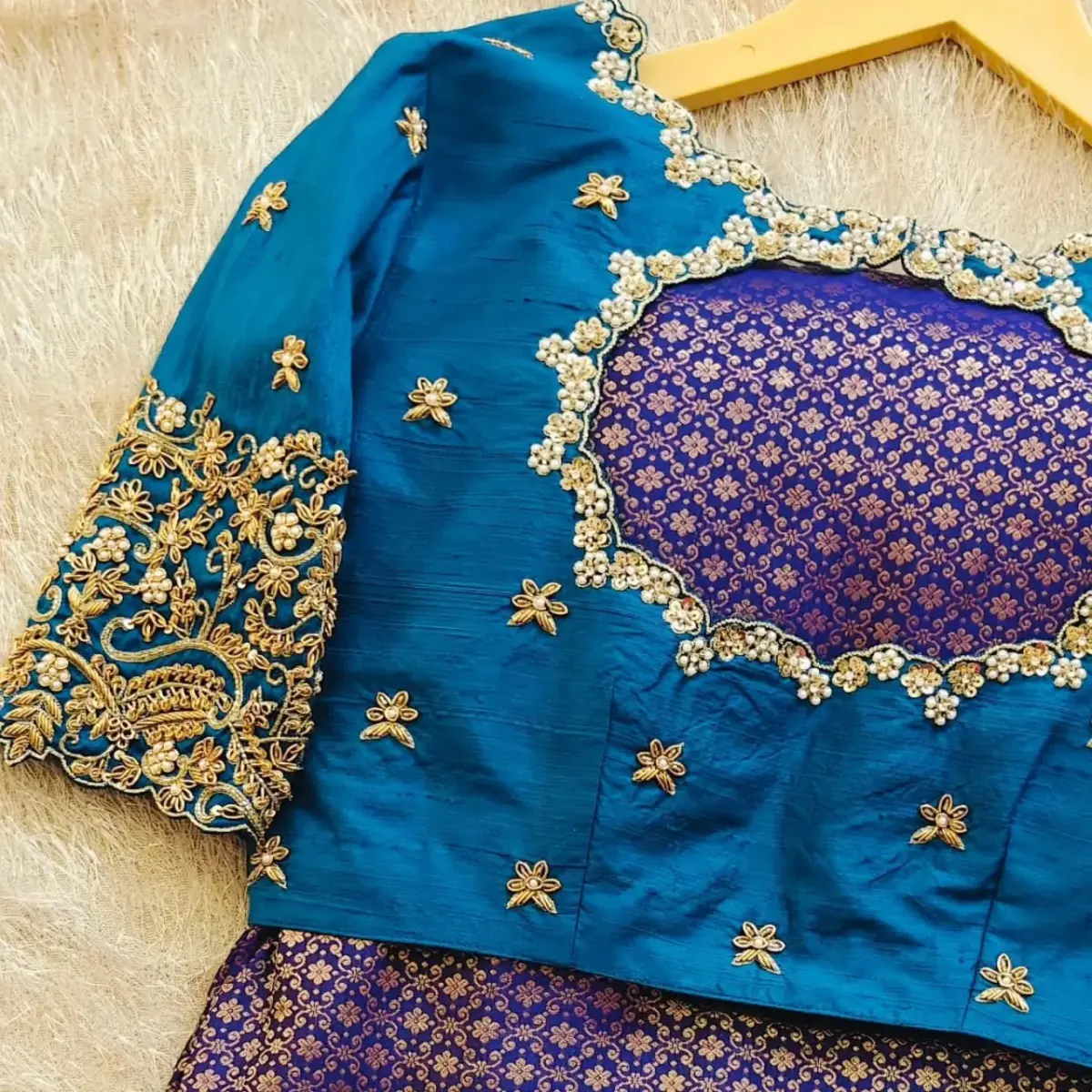 Exclusive Blue Handcrafted Zardosi Maggam Blouse Designer Quality for Less!