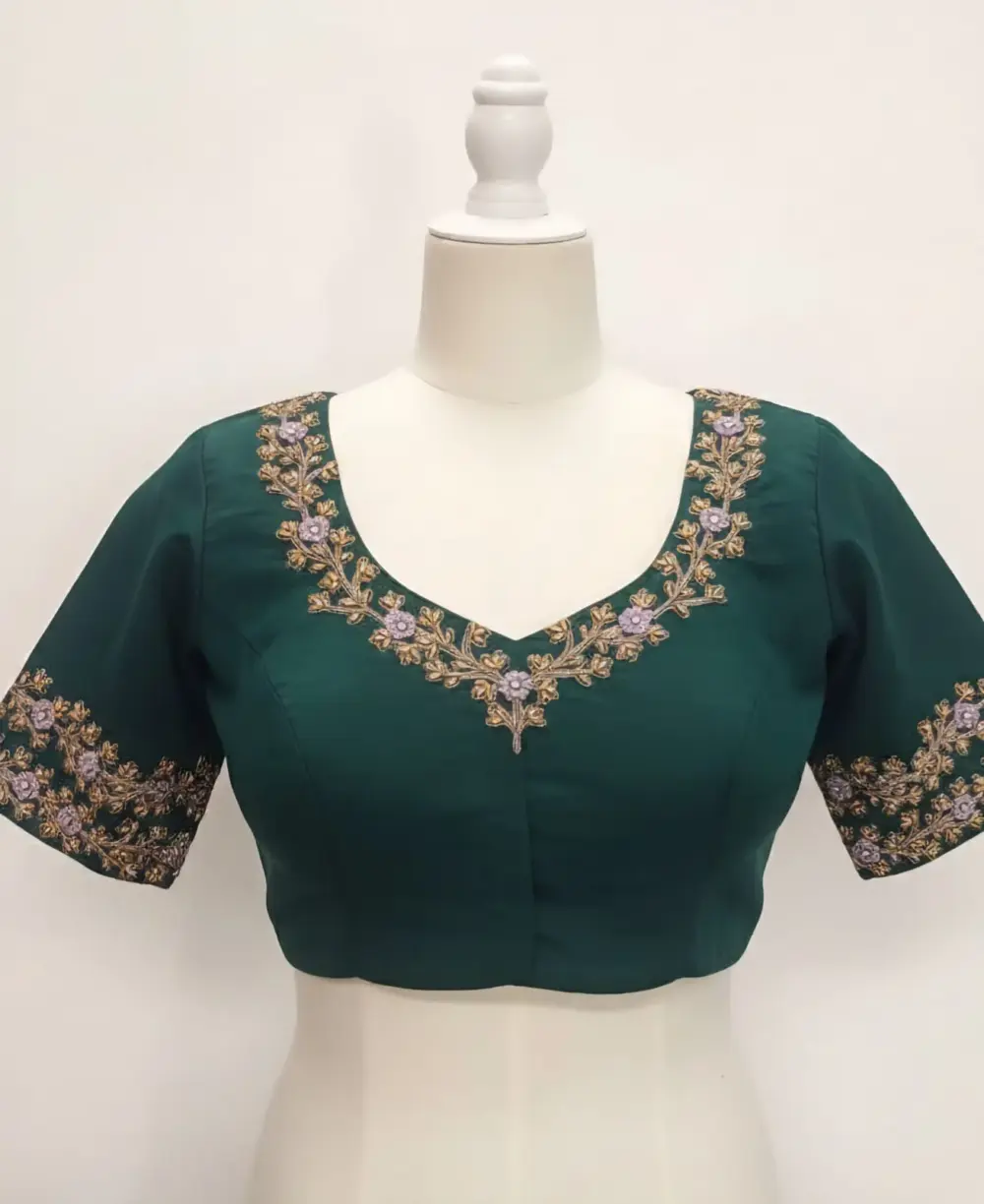 Exclusive Bottle Green Maggam Blouse for Weddings Custom Fit, Affordable Price