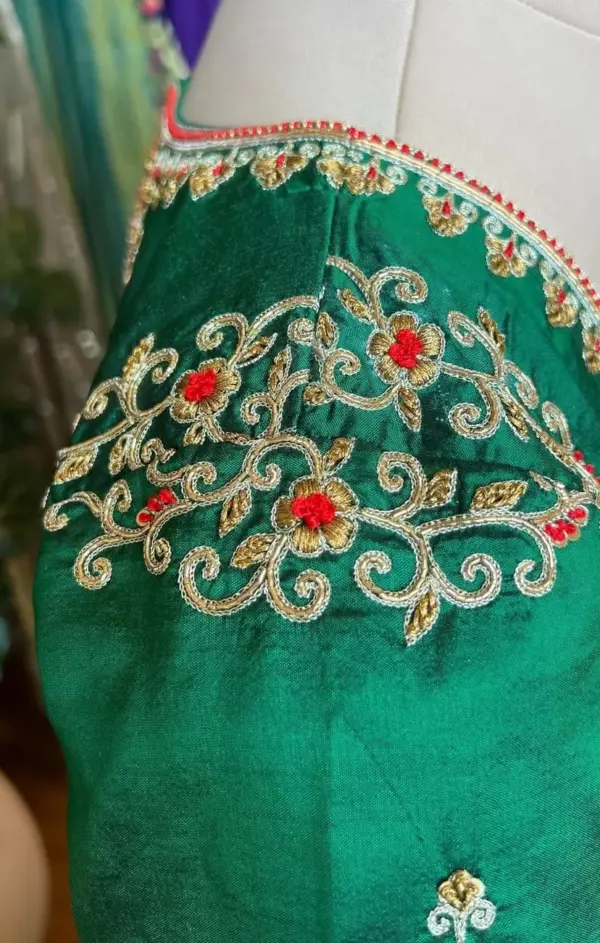 Exclusive Bottle Green Zardosi Blouse Grand Wedding Design, Made in Custom Sizes