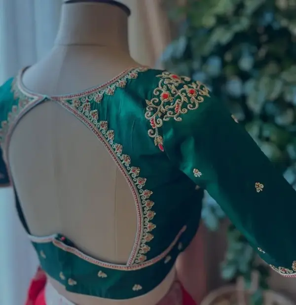 Exclusive Bottle Green Zardosi Blouse Grand Wedding Design, Made in Custom Sizes