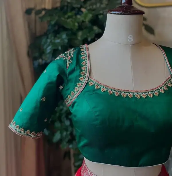 Exclusive Bottle Green Zardosi Blouse Grand Wedding Design, Made in Custom Sizes