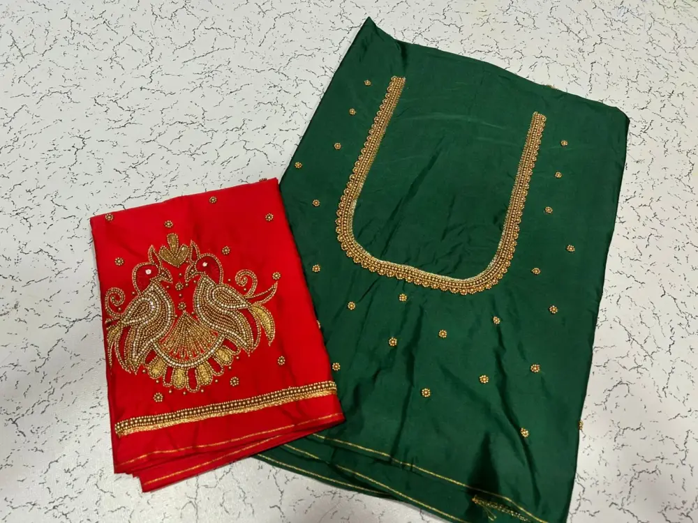 Exclusive Double Peacock Beads Aari Work Blouse | Premium Craftsmanship at Best Price