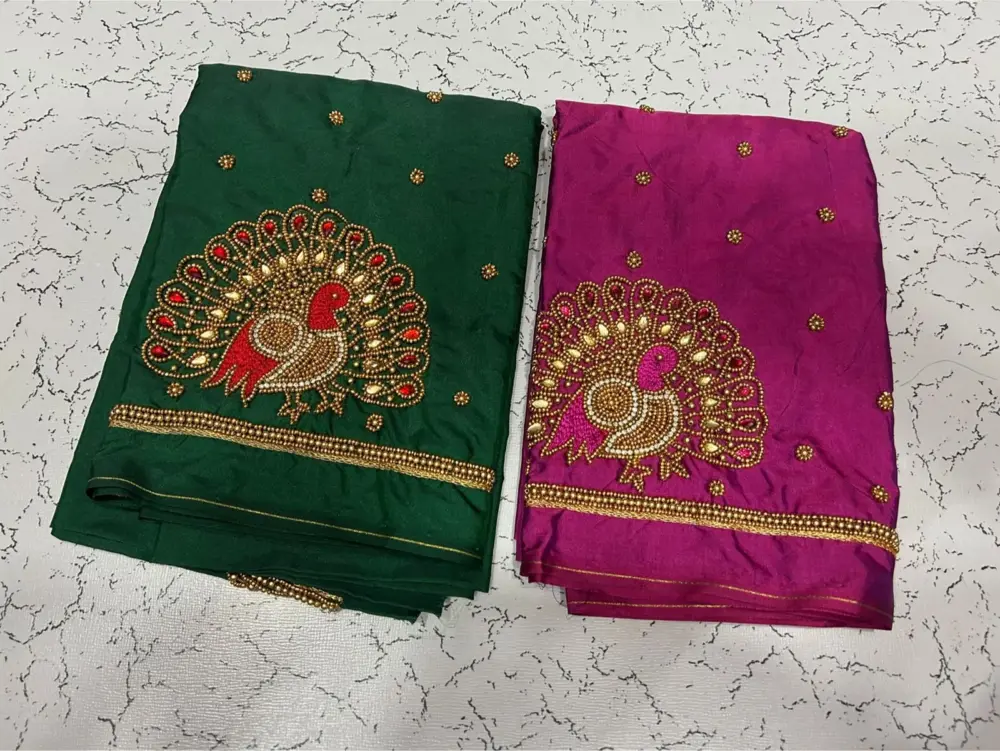 Exclusive Double Peacock Beads Aari Work Blouse | Premium Craftsmanship at Best Price