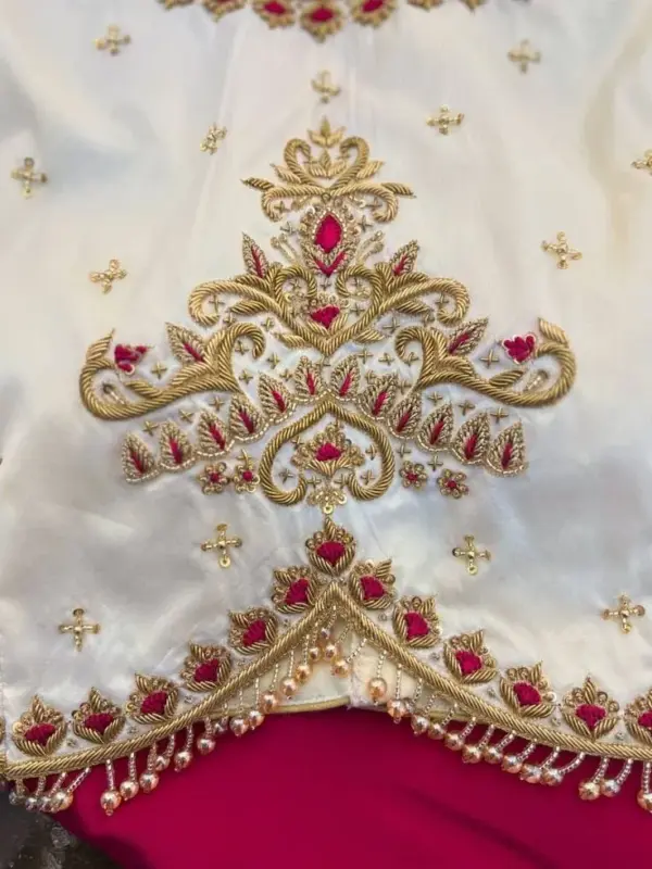 Exclusive Half White Zardosi Wedding Blouse Royal Maggam Work Design for Brides