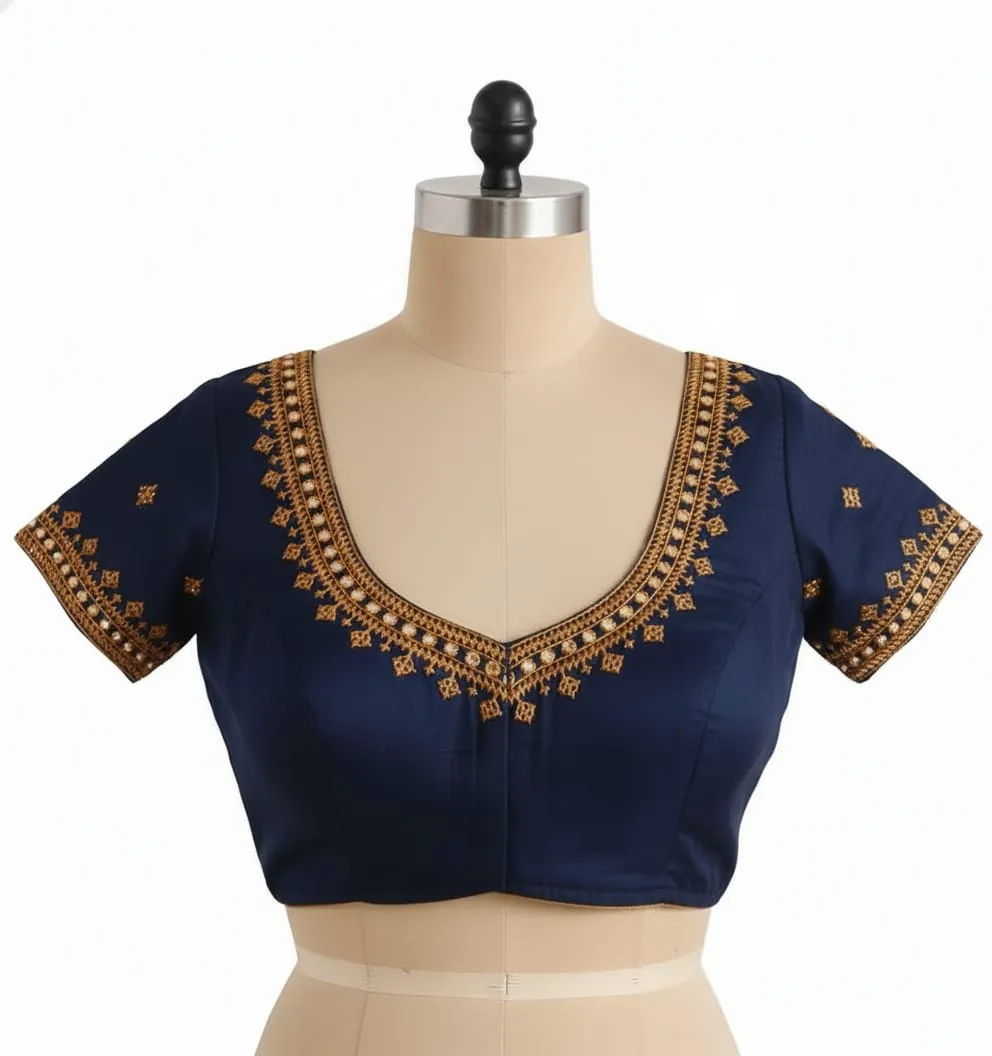 Exclusive Handcrafted Kutch Work Blouse in Navy Blue Premium Look at Affordable Price