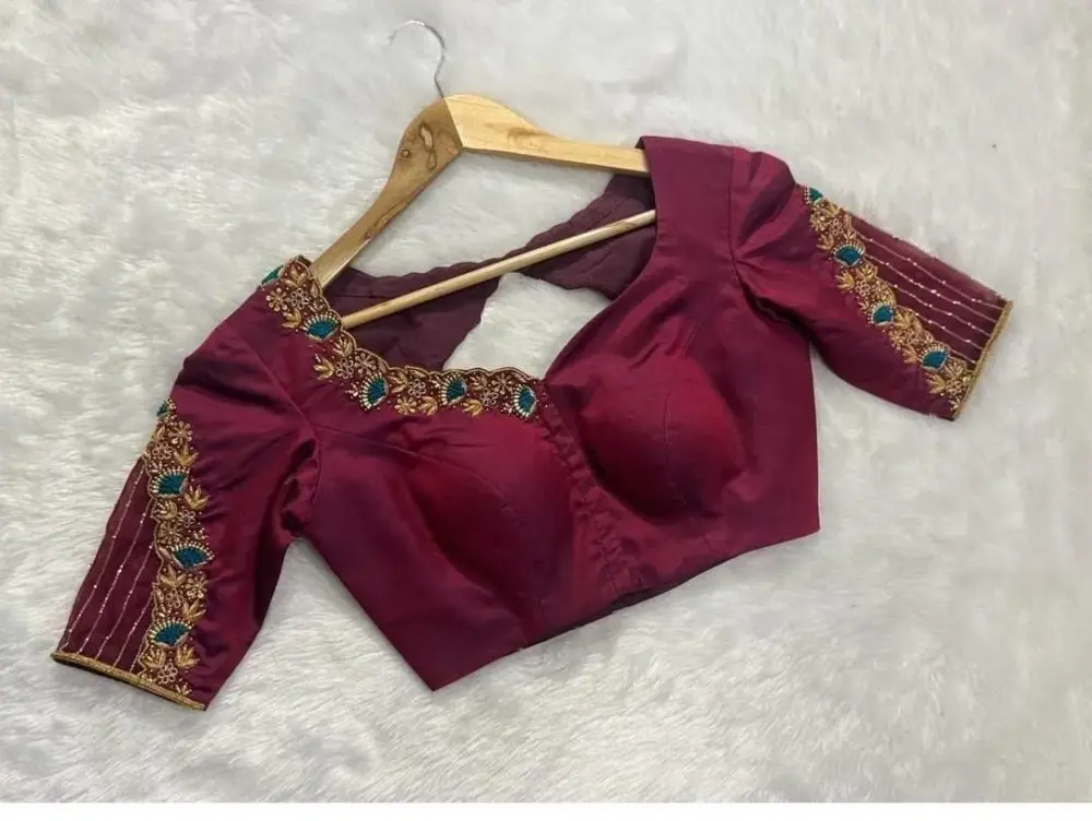Exclusive Maroon Maggam Work Blouse for Parties Tailored to Your Size