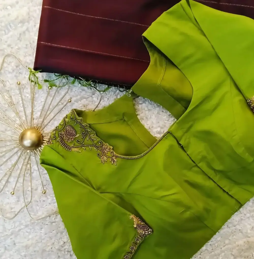 Exclusive Parrot Green Zardosi Maggam Work Blouse Perfect for Weddings Custom Sizes Available