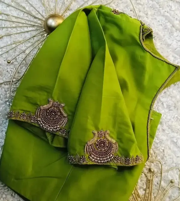 Exclusive Parrot Green Zardosi Maggam Work Blouse Perfect for Weddings Custom Sizes Available