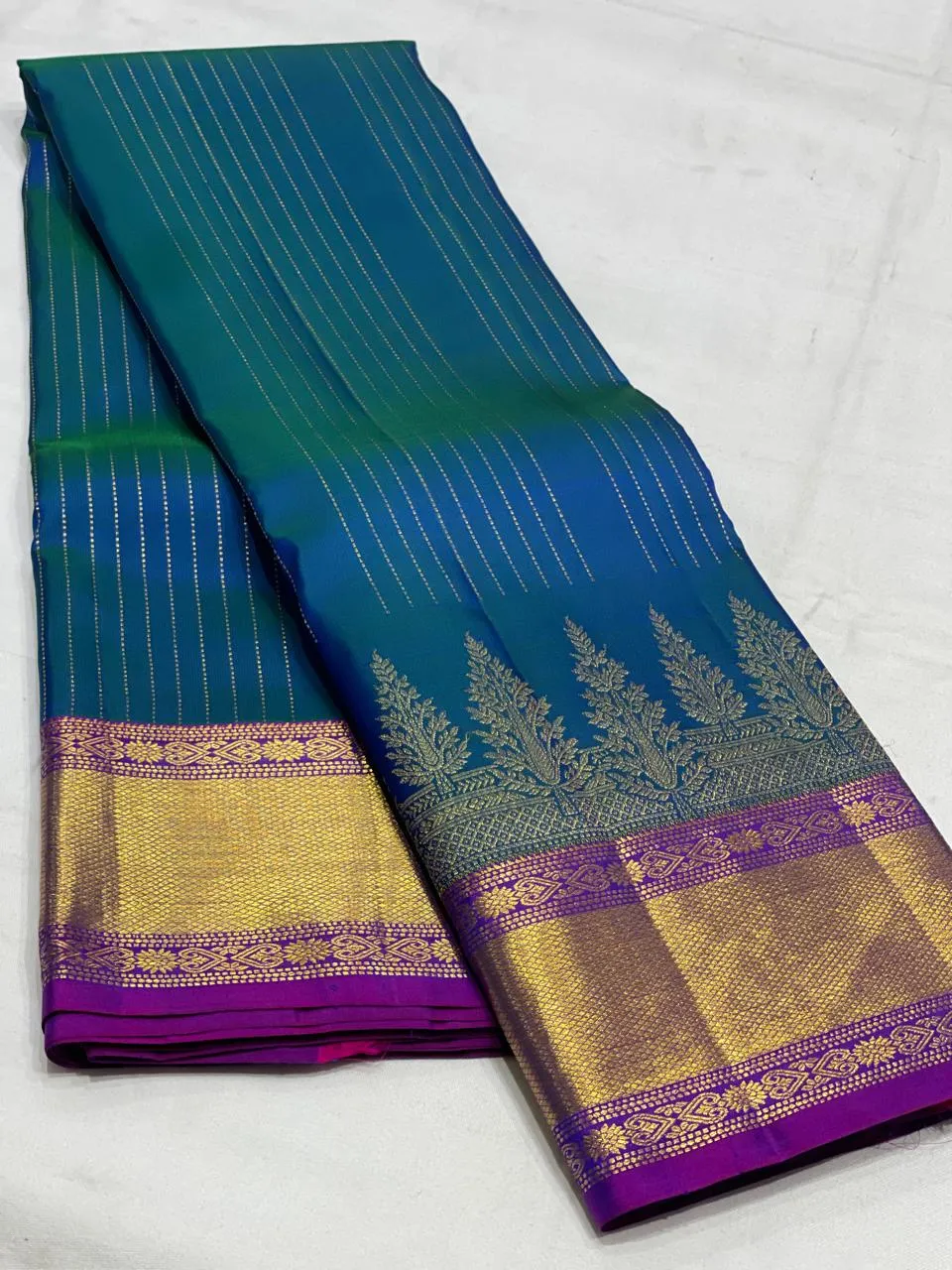 Exquisite Blue Pure Kanchipuram Silk Saree  Handloom Crafted with 2G++ Pure Zari  Silk Mark Tag
