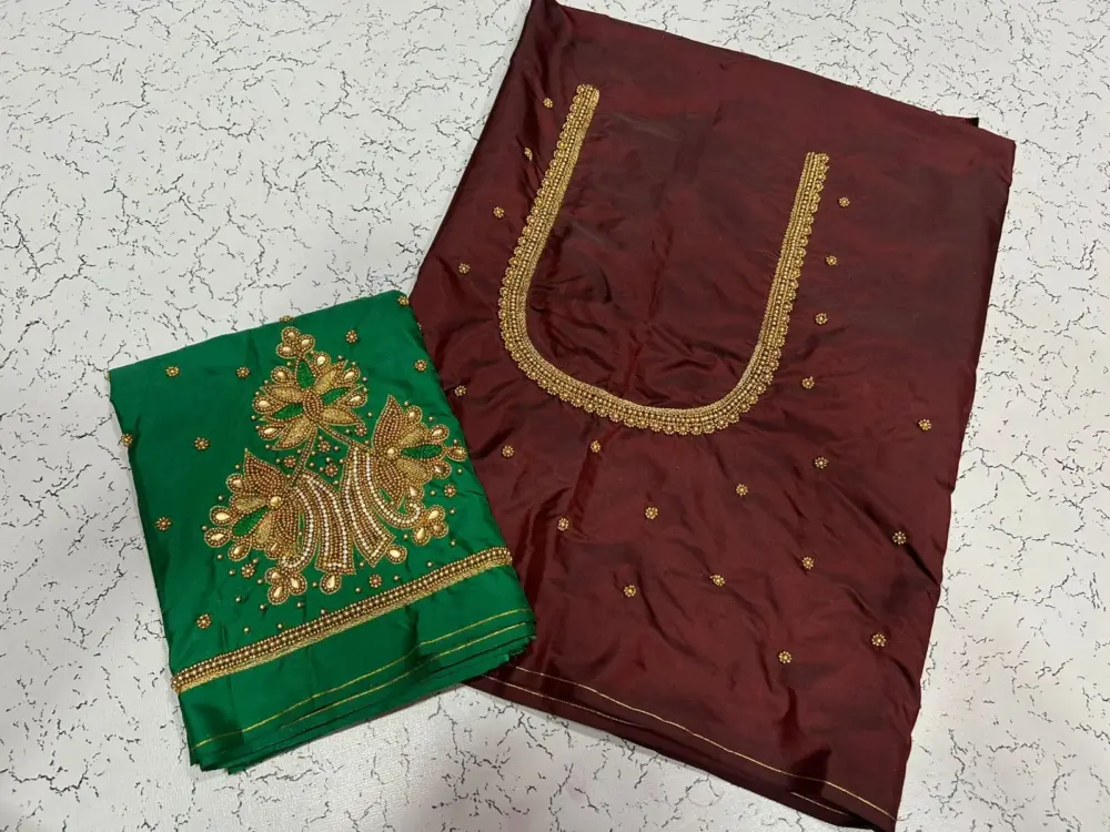 Exquisite Green Designer Aari Work Blouse for Parties Affordable & Tailor-Made!