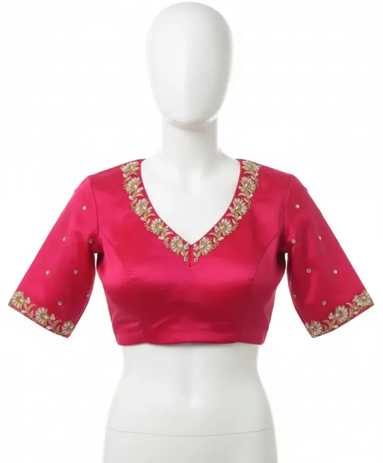 Exquisite Pink V-Neck Maggam Work Blouse Affordable, Custom Size Ready