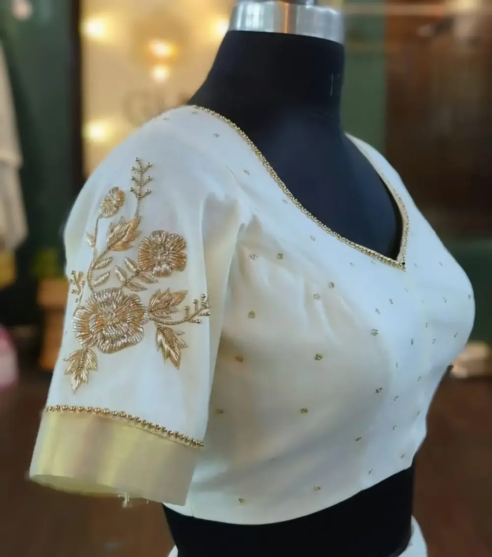 Exquisite White Zardosi Wedding Blouse Custom Sizes Perfect for Brides