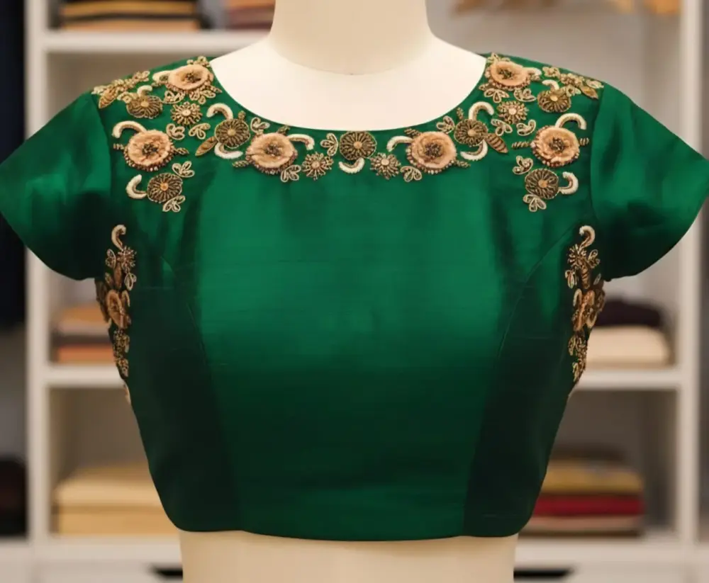 Eye-Catching Bottle Green Boat Neck Blouse with Maggam Work Budget-Friendly Fashion