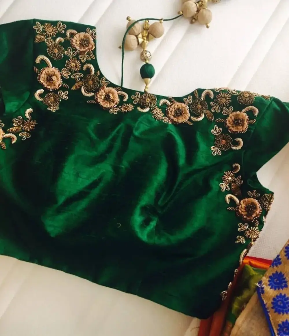 Eye-Catching Bottle Green Boat Neck Blouse with Maggam Work Budget-Friendly Fashion