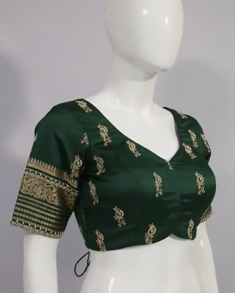 Graceful Bottle Green Maggam Work Blouse Tailored Elegance at Budget-Friendly Price