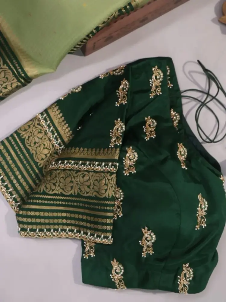Graceful Bottle Green Maggam Work Blouse Tailored Elegance at Budget-Friendly Price
