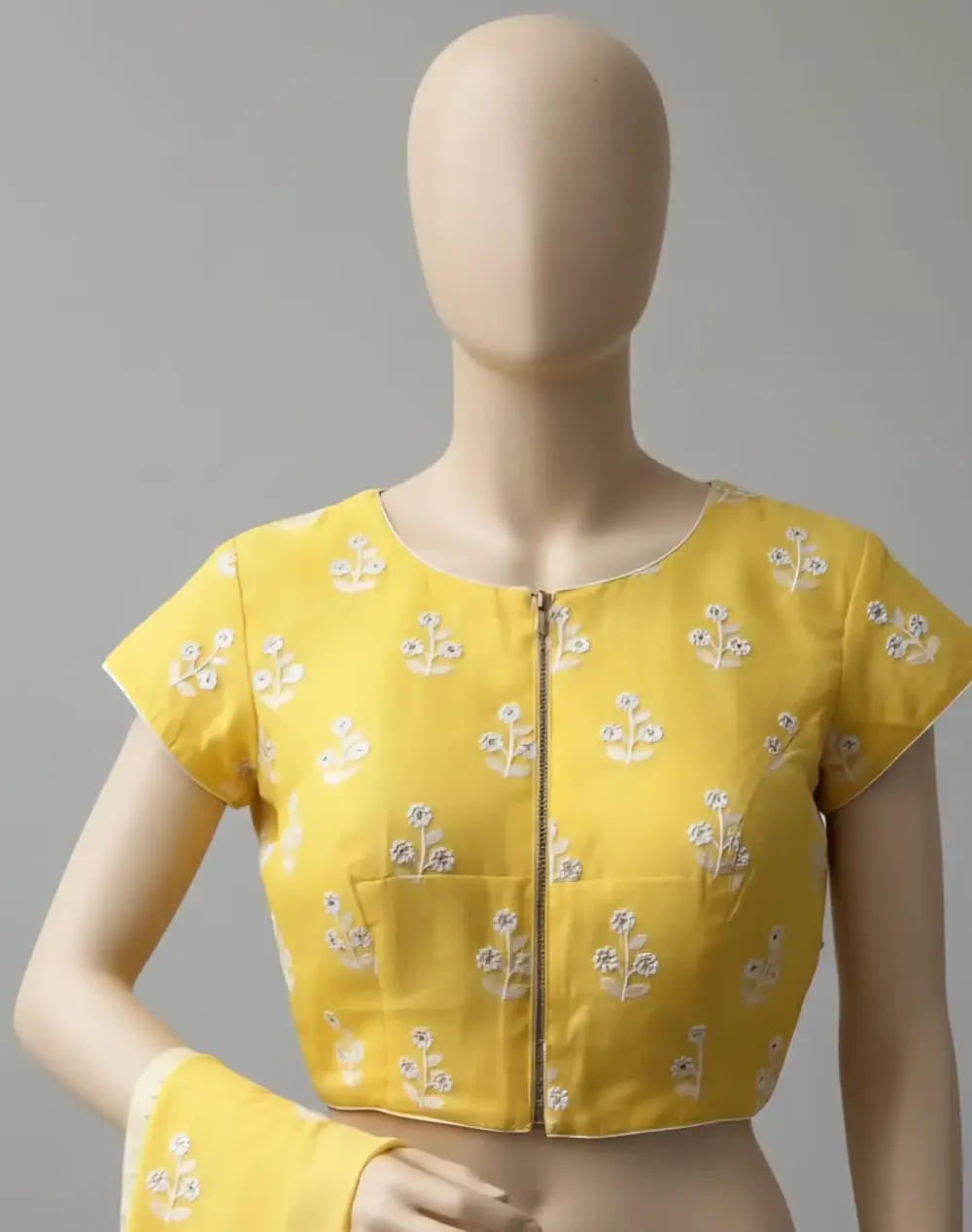 Graceful Yellow Maggam Work Blouse with Floral Detailing Made-to-Order Best Deal Online
