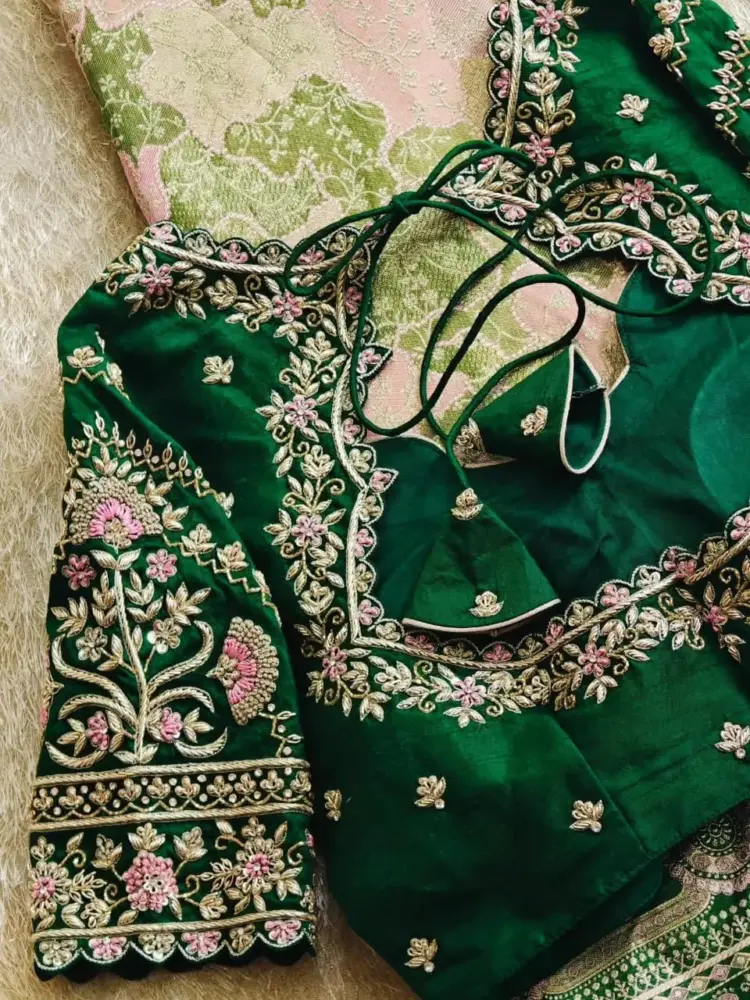 Green Designer Maggam Work Blouse Custom-Fit Perfection for Every Bride