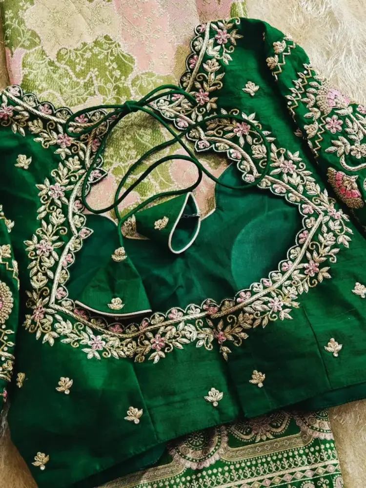 Green Designer Maggam Work Blouse Custom-Fit Perfection for Every Bride