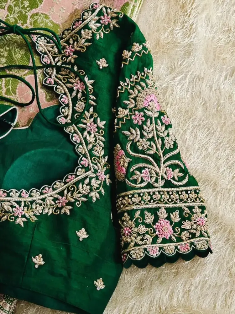 Green Designer Maggam Work Blouse Custom-Fit Perfection for Every Bride
