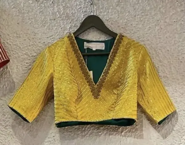 Handcrafted Mustard Yellow Bridal Maggam Blouse Trending Design Custom Sizes Great Deal